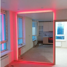 Большое зеркало высокое с задней RGB эмбилайт подсветкой в металлической раме Рэйнбоу 