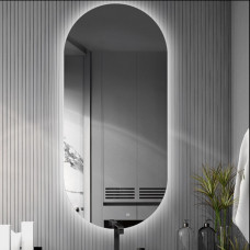 Овальное осветлённое настенное зеркало в ванную 90 см Оптивайт (Optiwhite) с тыльной фоновой парящей подсветкой S012 